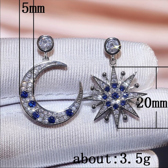New 925 Silver Moon Star Sapphire Stud Earrings - Picture 6 of 6